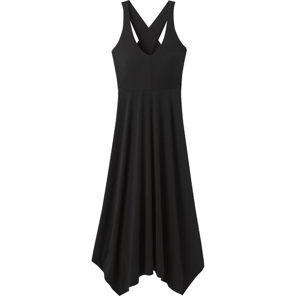NWOT Prana Josepina Black Dress S ShelfBra Trapeze Swing Asymmetrical Cross-Back - Picture 1 of 7